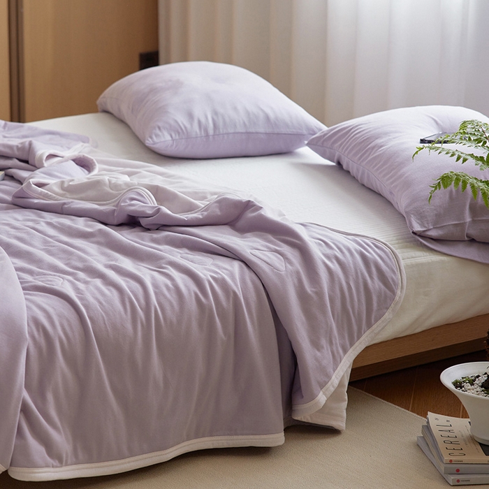 91家纺网 家纺一手货源 找家纺 安莱生活 2026新款全棉云感针织棉双拼夏被空调被夏凉被 芋紫粉双拼