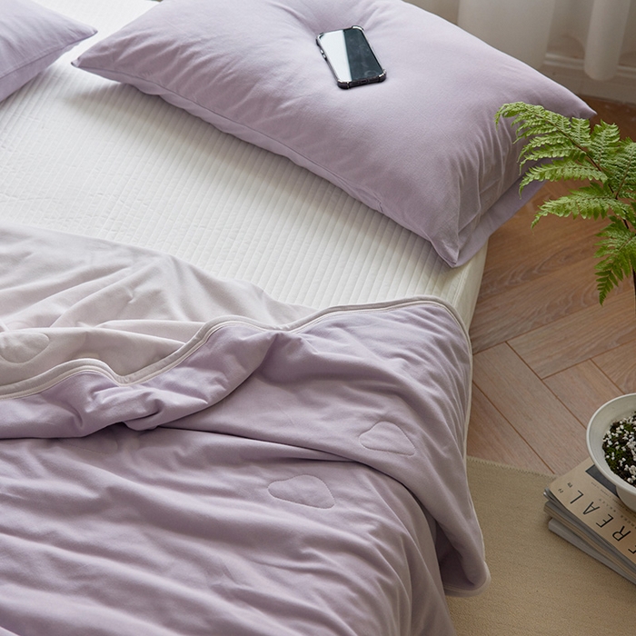 91家纺网 家纺一手货源 找家纺 安莱生活 2026新款全棉云感针织棉双拼夏被空调被夏凉被 芋紫粉双拼