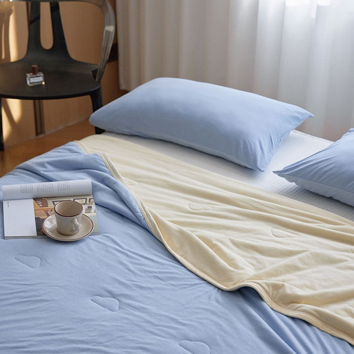 91家纺网 家纺一手货源 找家纺 安莱生活 2026新款全棉云感针织棉双拼夏被空调被夏凉被 婴儿蓝双拼