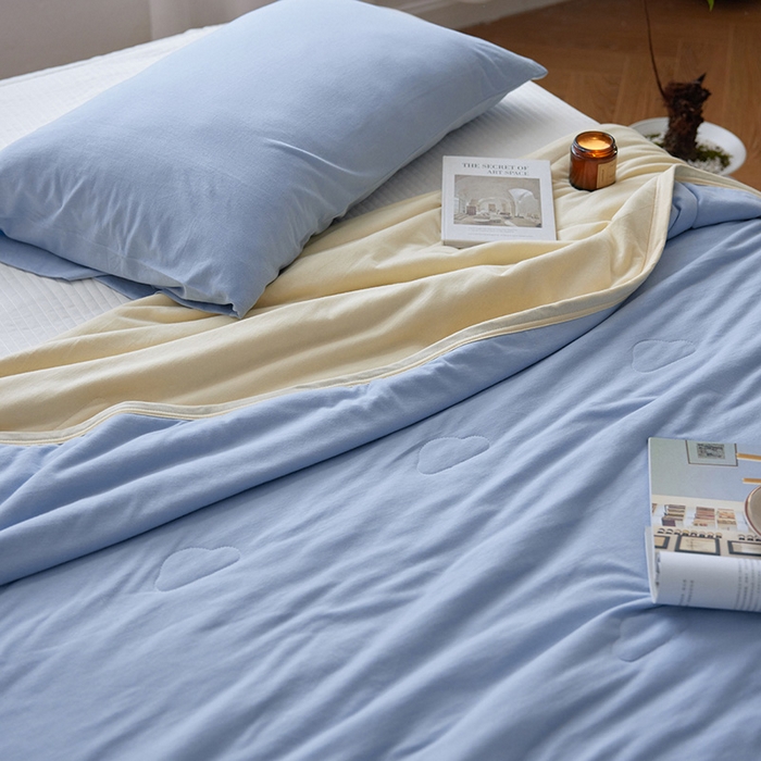 91家纺网 家纺一手货源 找家纺 安莱生活 2026新款全棉云感针织棉双拼夏被空调被夏凉被 婴儿蓝双拼