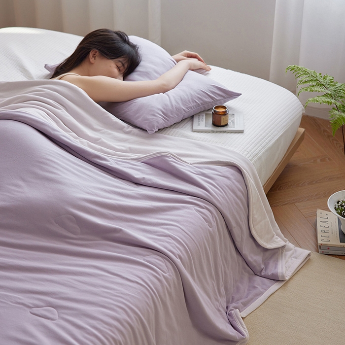 91家纺网 家纺一手货源 找家纺 安莱生活 2026新款全棉云感针织棉双拼夏被空调被夏凉被 芋紫粉双拼