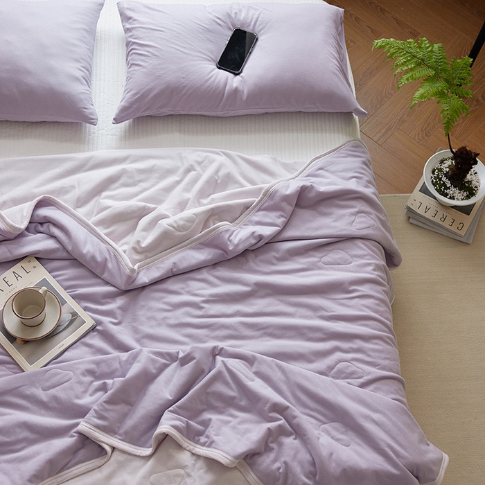 91家纺网 家纺一手货源 找家纺 安莱生活 2026新款全棉云感针织棉双拼夏被空调被夏凉被 芋紫粉双拼