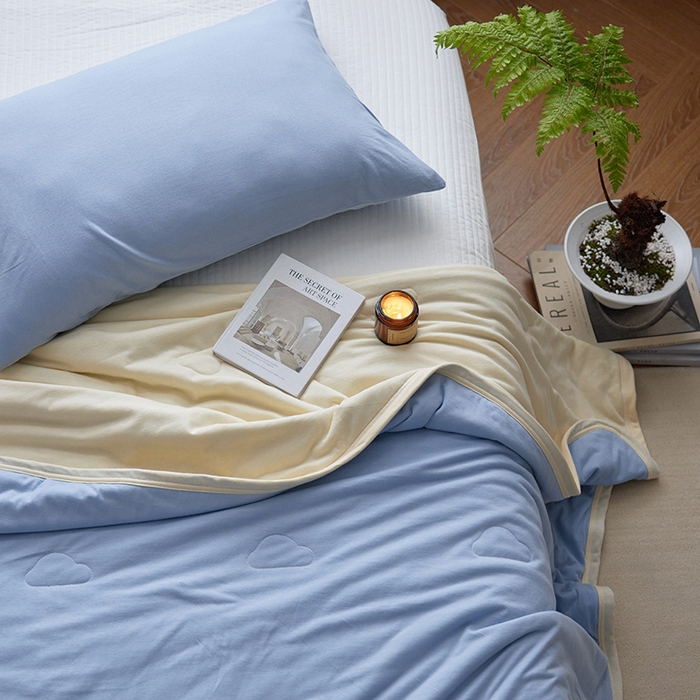 91家纺网 家纺一手货源 找家纺 安莱生活 2026新款全棉云感针织棉双拼夏被空调被夏凉被 婴儿蓝双拼