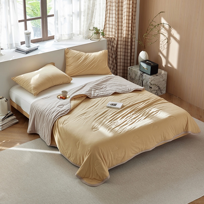 91家纺网 家纺一手货源 找家纺 安莱生活 2026新款全棉云感针织棉双拼夏被空调被夏凉被 奶油橘双拼