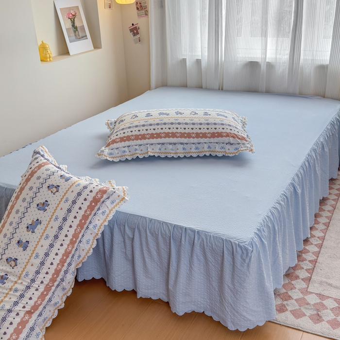 91家纺网 家纺一手货源 找家纺 莎臣豹 2026新款泡芙纱韩版花边枕套长枕套 趣萌小马