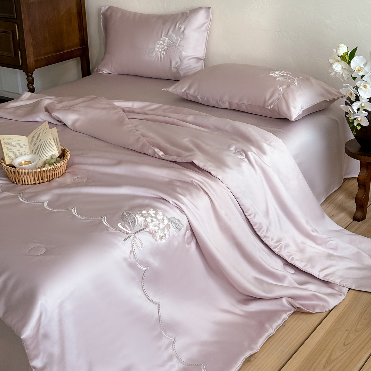 91家纺网 家纺一手货源 找家纺 极简 2026新款天丝刺绣夏被四件套-柔花束影 柔花束影-紫