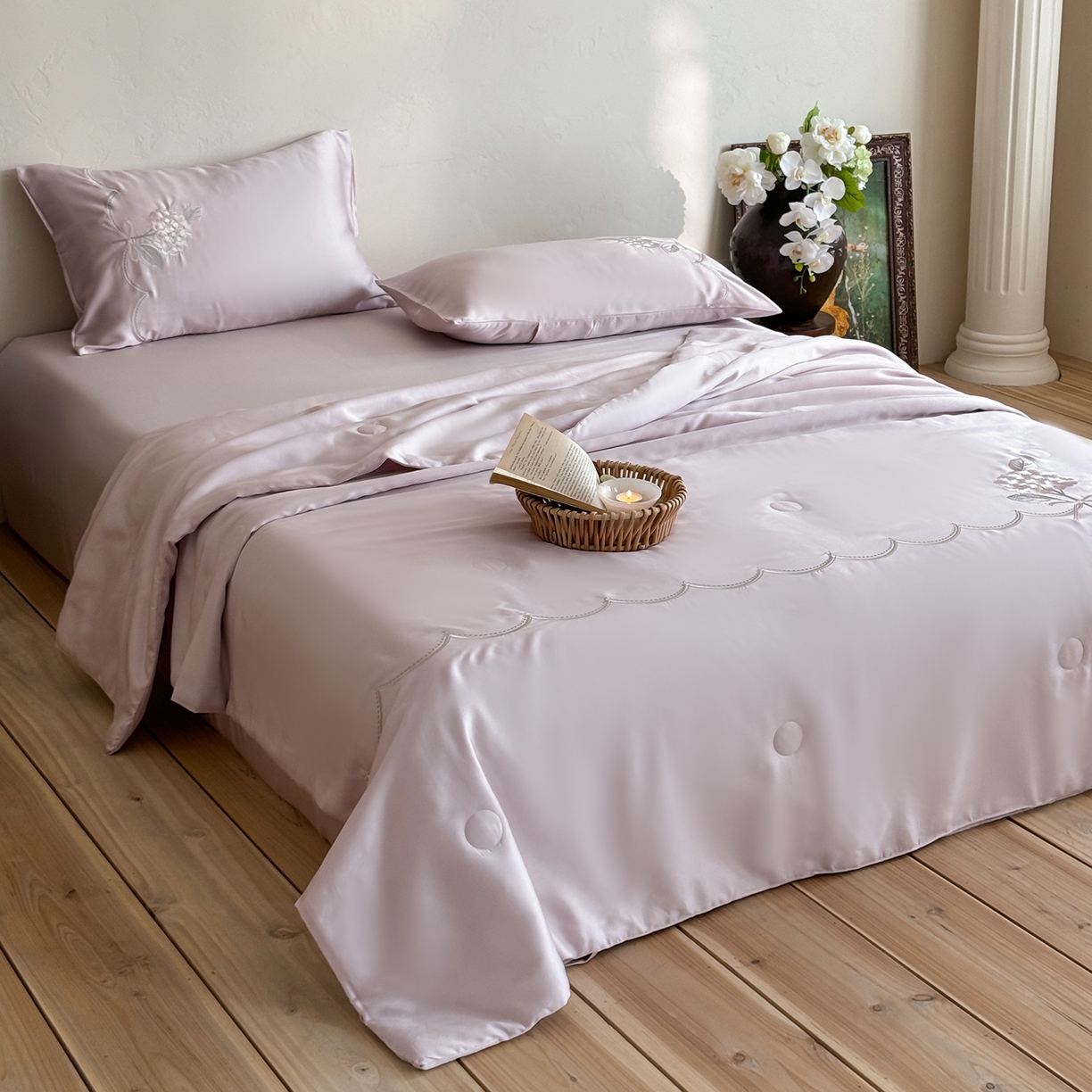 91家纺网 家纺一手货源 找家纺 极简 2026新款天丝刺绣夏被四件套-柔花束影 柔花束影-紫