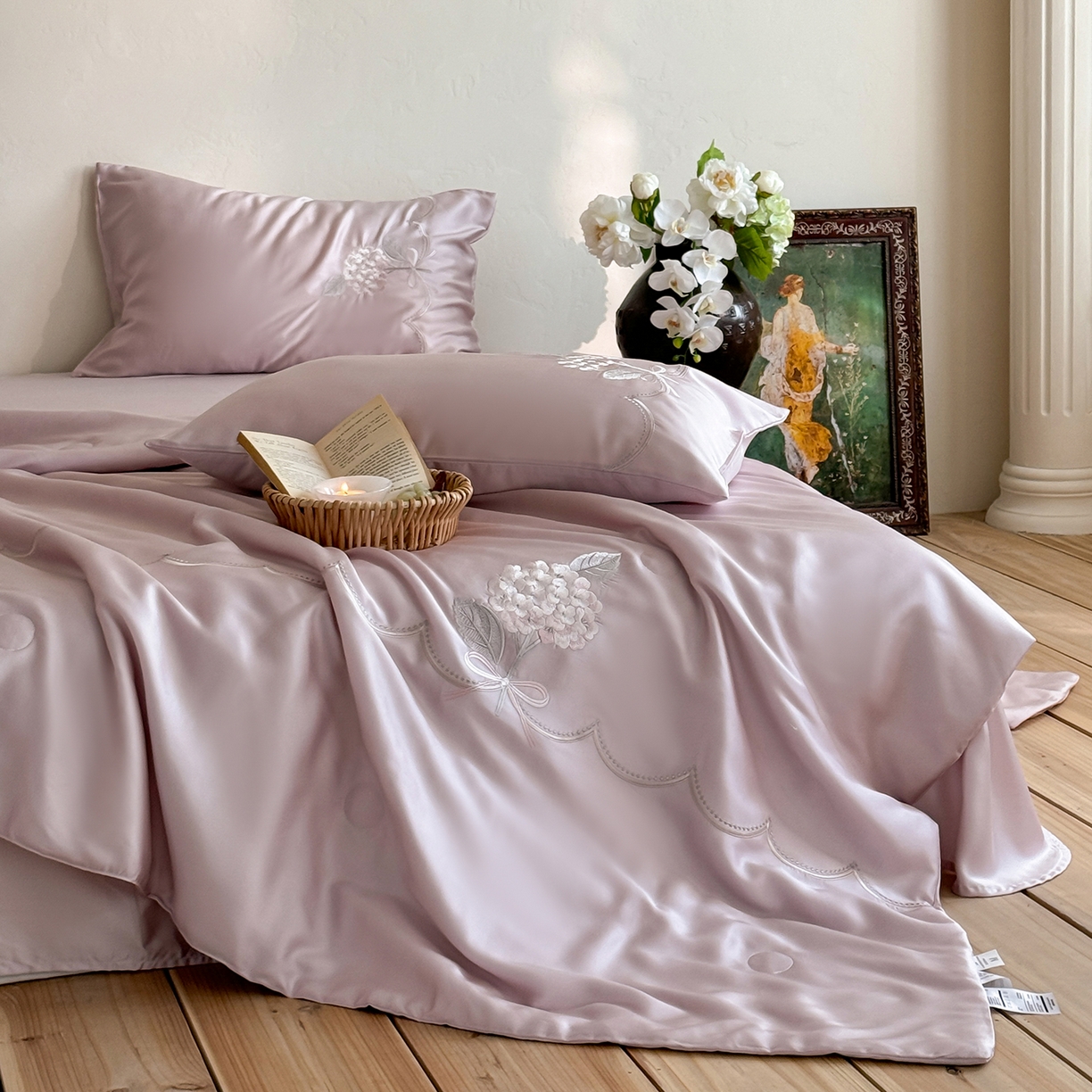 91家纺网 家纺一手货源 找家纺 极简 2026新款天丝刺绣夏被四件套-柔花束影 柔花束影-紫