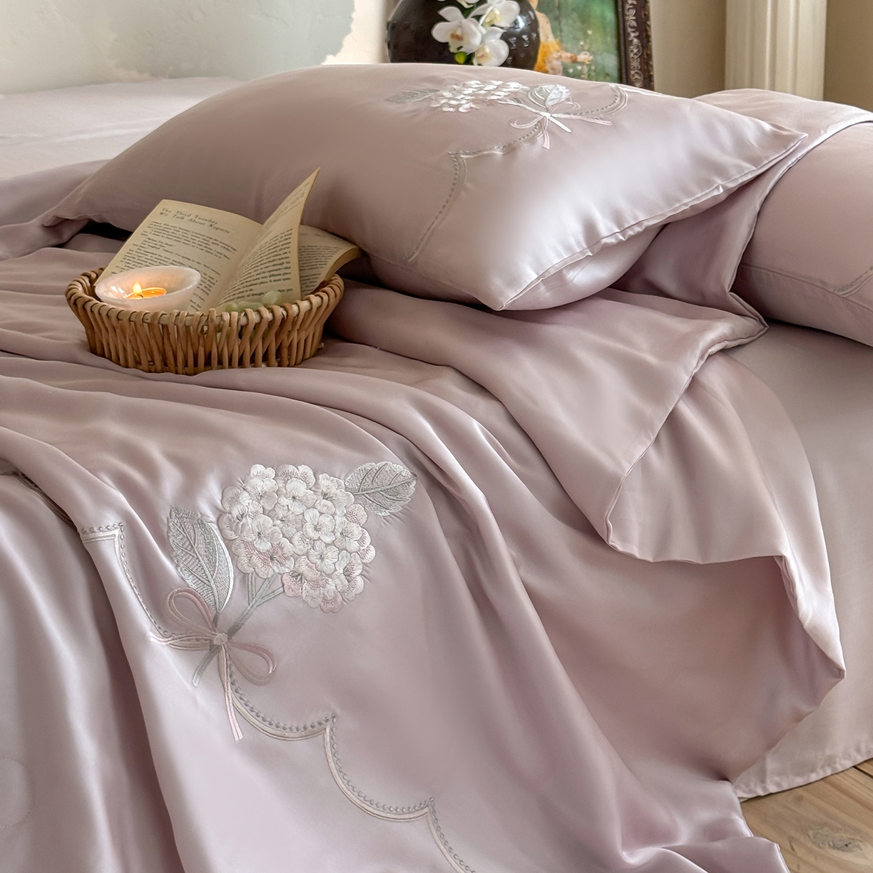 91家纺网 家纺一手货源 找家纺 极简 2026新款天丝刺绣夏被四件套-柔花束影 柔花束影-紫