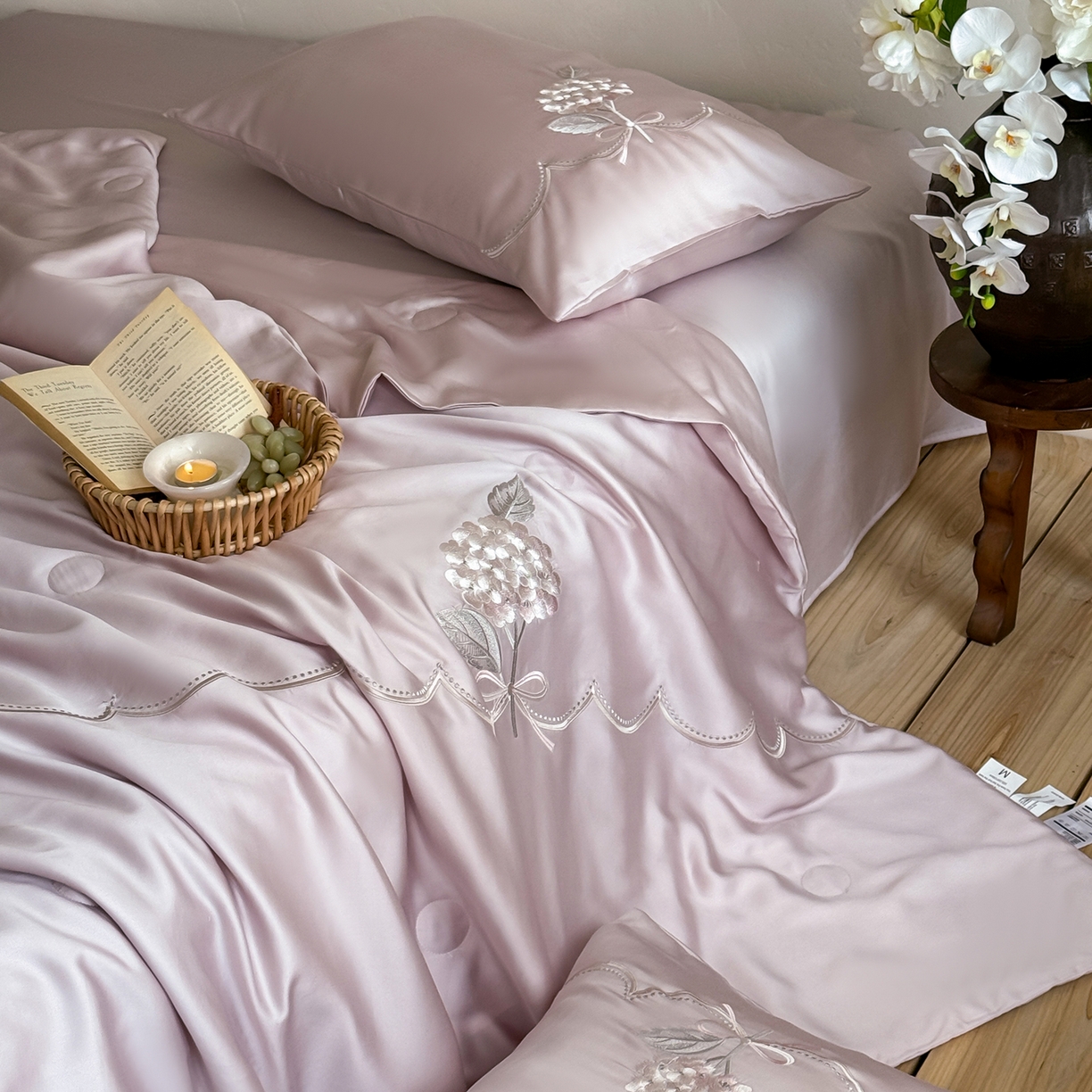 91家纺网 家纺一手货源 找家纺 极简 2026新款天丝刺绣夏被四件套-柔花束影 柔花束影-紫