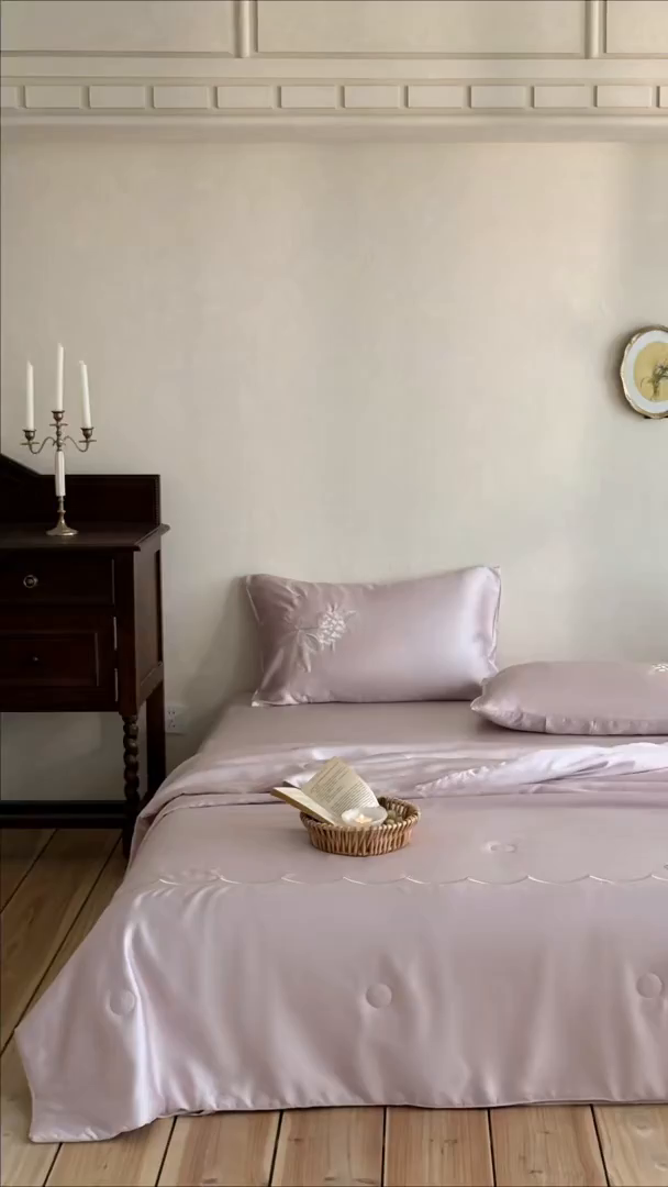 91家纺网 家纺一手货源 找家纺 极简 2026新款天丝刺绣夏被四件套-柔花束影 柔花束影-紫