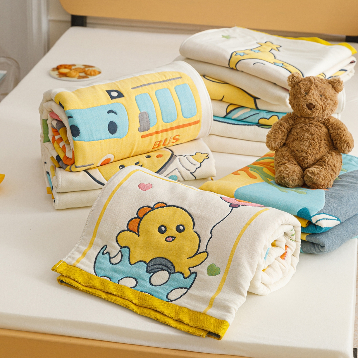 91家纺网 家纺一手货源 找家纺 （总）悦然毛巾被 2026新款卡通全棉纱布儿童盖被泡泡被毛巾被休闲毯夏被夏凉被空调被