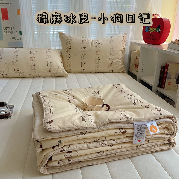 桃子家居 2026新款A类原生态纯棉棉麻凉感小冰皮嵌绳工艺棉麻夏被夏凉被空调被 棉麻冰皮-小狗日记
