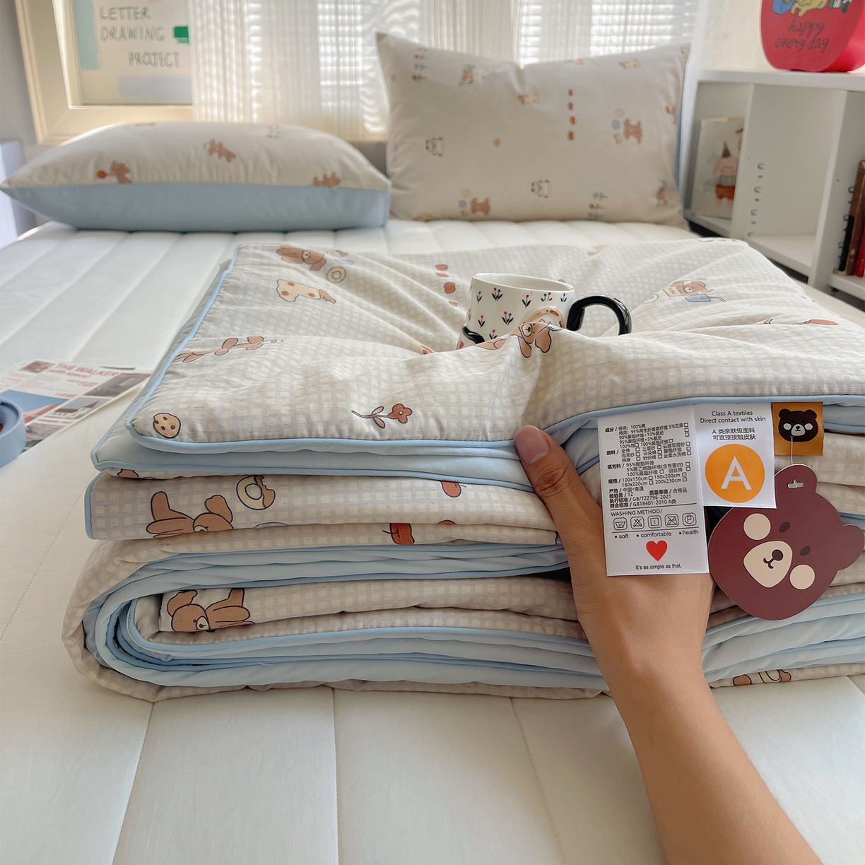 91家纺网 家纺一手货源 找家纺 桃子家居 2026新款A类原生态纯棉棉麻凉感小冰皮嵌绳工艺棉麻夏被夏凉被空调被 棉麻冰皮-森夏