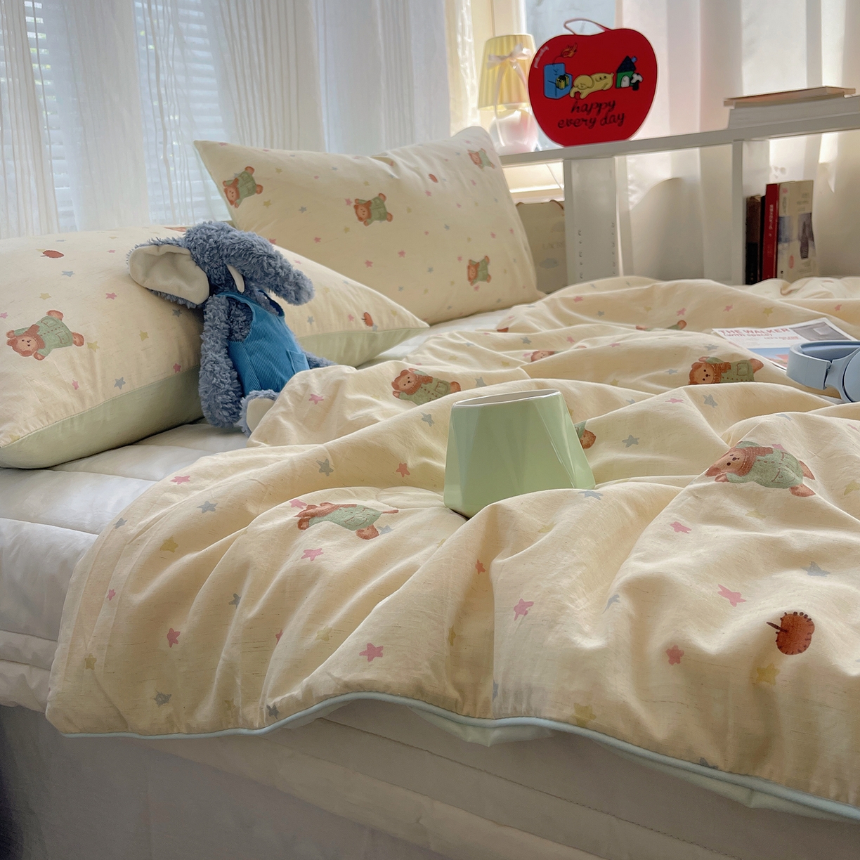 91家纺网 家纺一手货源 找家纺 桃子家居 2026新款A类原生态纯棉棉麻凉感小冰皮嵌绳工艺棉麻夏被夏凉被空调被 棉麻冰皮-奶黄小熊