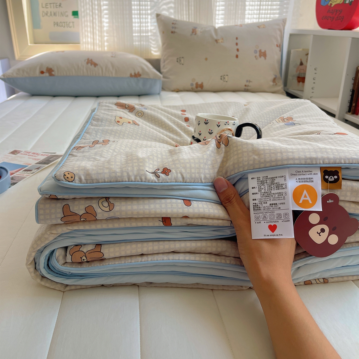 91家纺网 家纺一手货源 找家纺 桃子家居 2026新款A类原生态纯棉棉麻凉感小冰皮嵌绳工艺棉麻夏被夏凉被空调被 棉麻冰皮-森夏