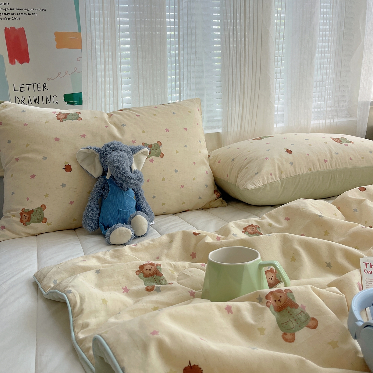 91家纺网 家纺一手货源 找家纺 桃子家居 2026新款A类原生态纯棉棉麻凉感小冰皮嵌绳工艺棉麻夏被夏凉被空调被 棉麻冰皮-奶黄小熊