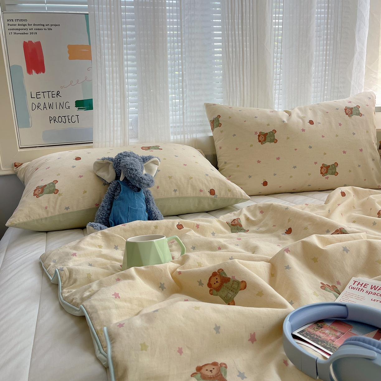 91家纺网 家纺一手货源 找家纺 桃子家居 2026新款A类原生态纯棉棉麻凉感小冰皮嵌绳工艺棉麻夏被夏凉被空调被 棉麻冰皮-奶黄小熊