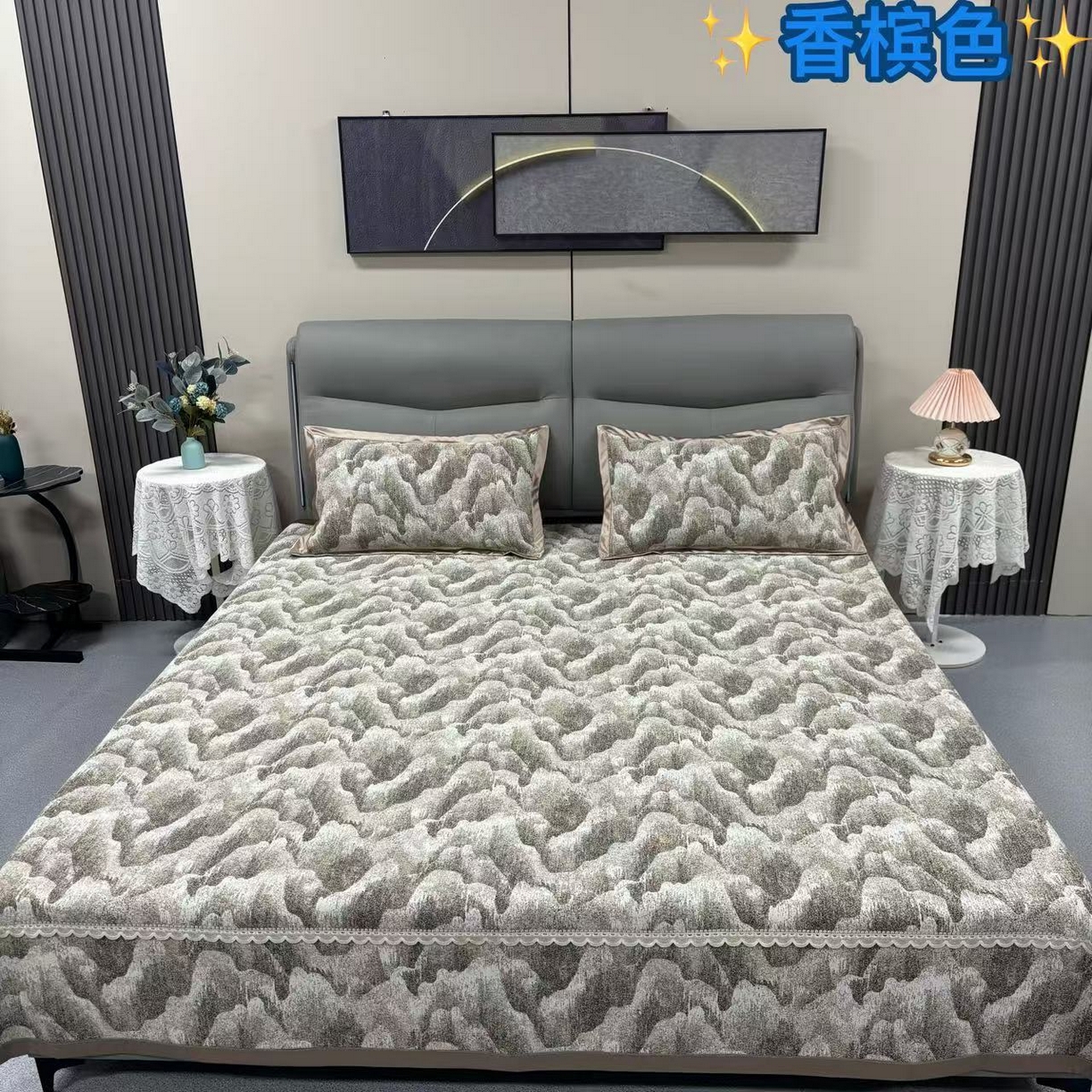 91家纺网 家纺一手货源 找家纺 （总）德之仁纺织 2026新款法式氛围感加厚防滑可机洗床盖-墨染青山