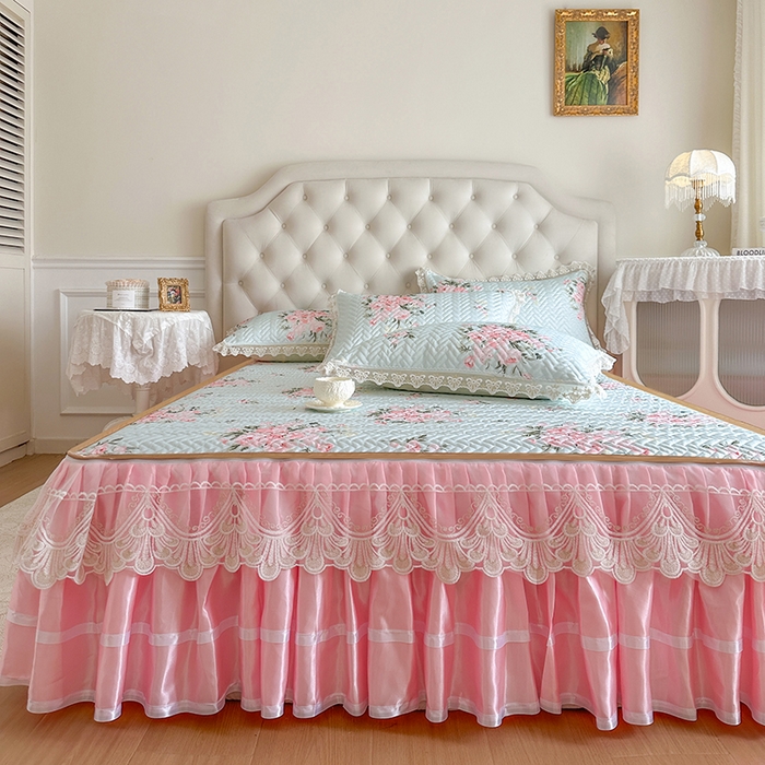 91家纺网 家纺一手货源 找家纺 网红馆（ck家纺） 2026新款夹棉印花冰丝凉席凉席席子三件套 花春晓