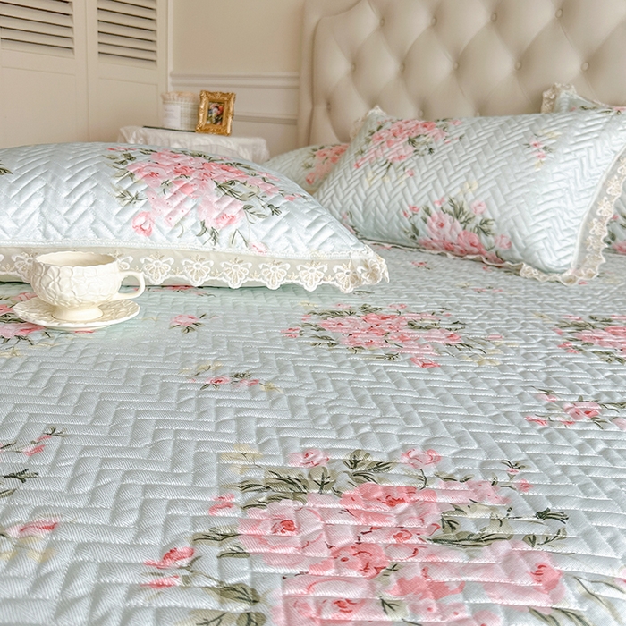 91家纺网 家纺一手货源 找家纺 网红馆（ck家纺） 2026新款夹棉印花冰丝凉席凉席席子三件套 花春晓