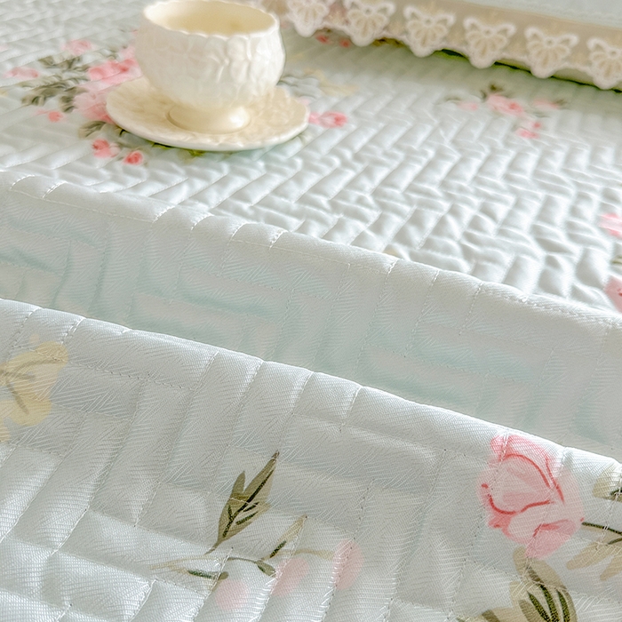 91家纺网 家纺一手货源 找家纺 网红馆（ck家纺） 2026新款夹棉印花冰丝凉席凉席席子三件套 花春晓