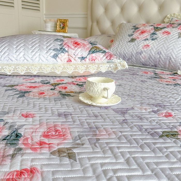 91家纺网 家纺一手货源 找家纺 网红馆（ck家纺） 2026新款夹棉印花冰丝凉席凉席席子三件套 花里