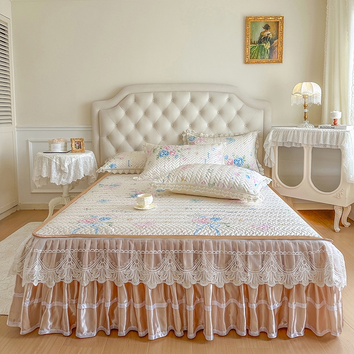 91家纺网 家纺一手货源 找家纺 网红馆（ck家纺） 2026新款夹棉印花冰丝凉席凉席席子三件套 浅夏