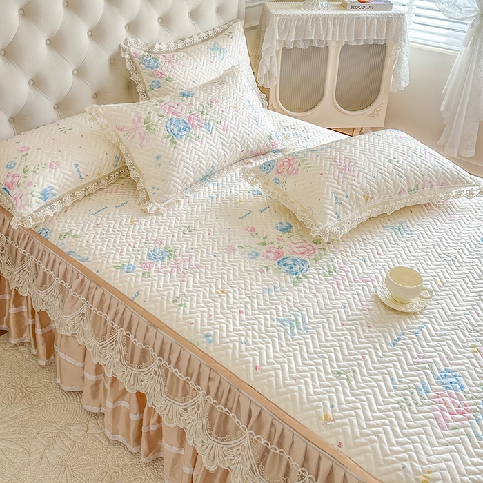 91家纺网 家纺一手货源 找家纺 网红馆（ck家纺） 2026新款夹棉印花冰丝凉席凉席席子三件套 浅夏