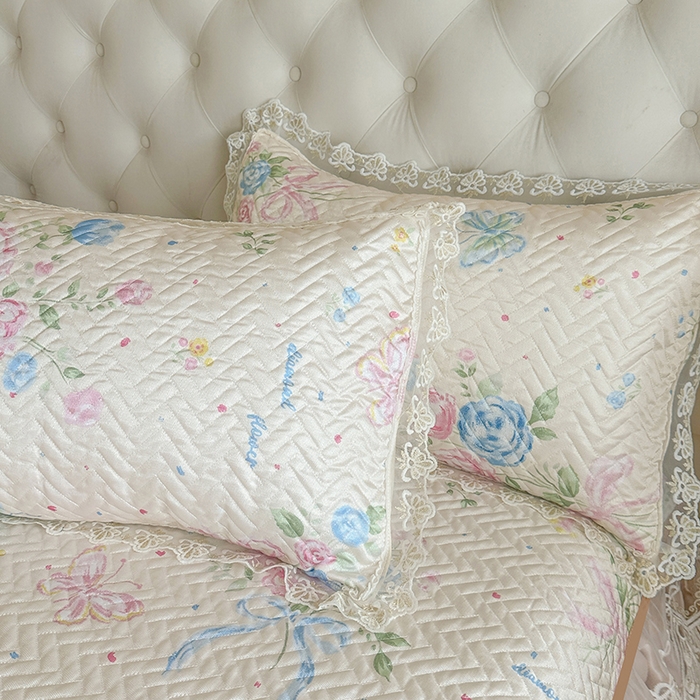 91家纺网 家纺一手货源 找家纺 网红馆（ck家纺） 2026新款夹棉印花冰丝凉席凉席席子三件套 浅夏