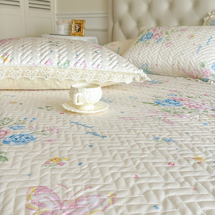 91家纺网 家纺一手货源 找家纺 网红馆（ck家纺） 2026新款夹棉印花冰丝凉席凉席席子三件套 浅夏