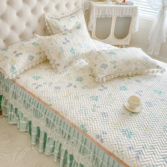 91家纺网 家纺一手货源 找家纺 网红馆（ck家纺） 2026新款夹棉印花冰丝凉席凉席席子三件套 香草