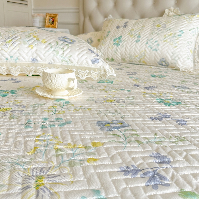 91家纺网 家纺一手货源 找家纺 网红馆（ck家纺） 2026新款夹棉印花冰丝凉席凉席席子三件套 香草