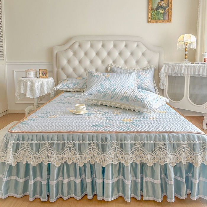 91家纺网 家纺一手货源 找家纺 网红馆（ck家纺） 2026新款夹棉印花冰丝凉席凉席席子三件套 悠然