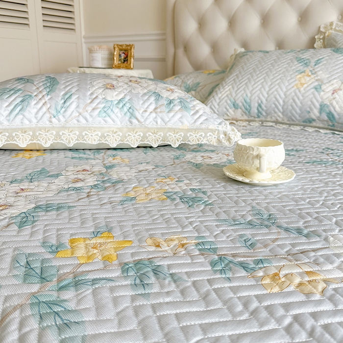 91家纺网 家纺一手货源 找家纺 网红馆（ck家纺） 2026新款夹棉印花冰丝凉席凉席席子三件套 悠然