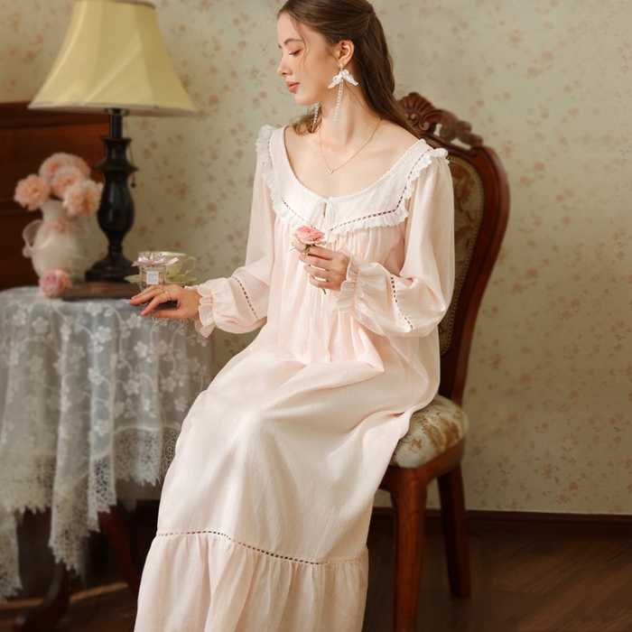 91家纺网 家纺一手货源 找家纺 （总）2026新款法式睡裙新款少女春秋季公主大码甜美长袖长裙宽松睡衣批发家居服