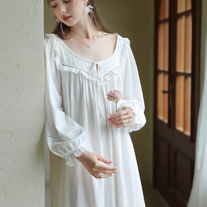 91家纺网 家纺一手货源 找家纺 （总）2026新款法式睡裙新款少女春秋季公主大码甜美长袖长裙宽松睡衣批发家居服