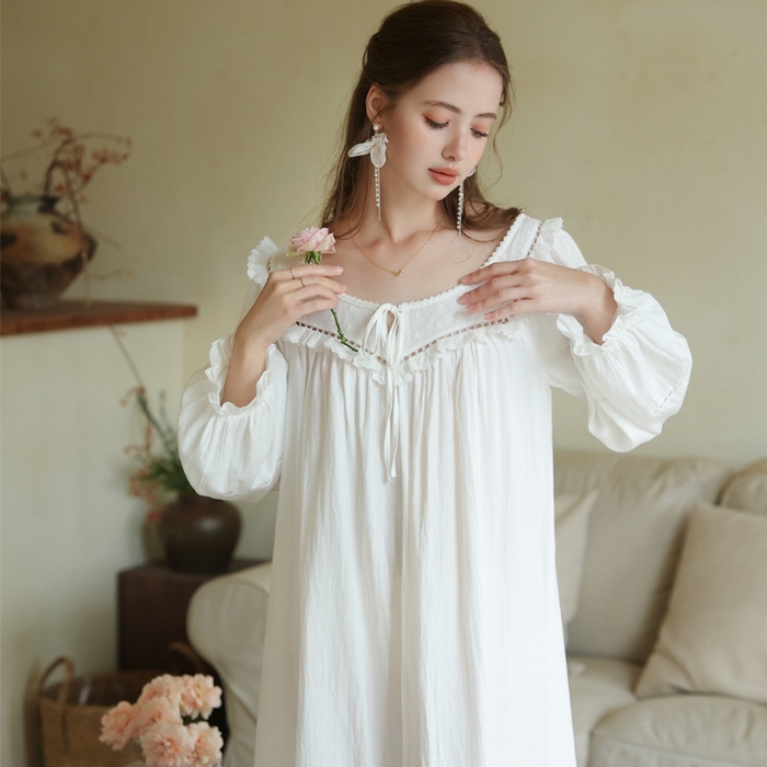 91家纺网 家纺一手货源 找家纺 （总）2026新款法式睡裙新款少女春秋季公主大码甜美长袖长裙宽松睡衣批发家居服