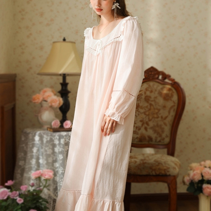 91家纺网 家纺一手货源 找家纺 （总）2026新款法式睡裙新款少女春秋季公主大码甜美长袖长裙宽松睡衣批发家居服