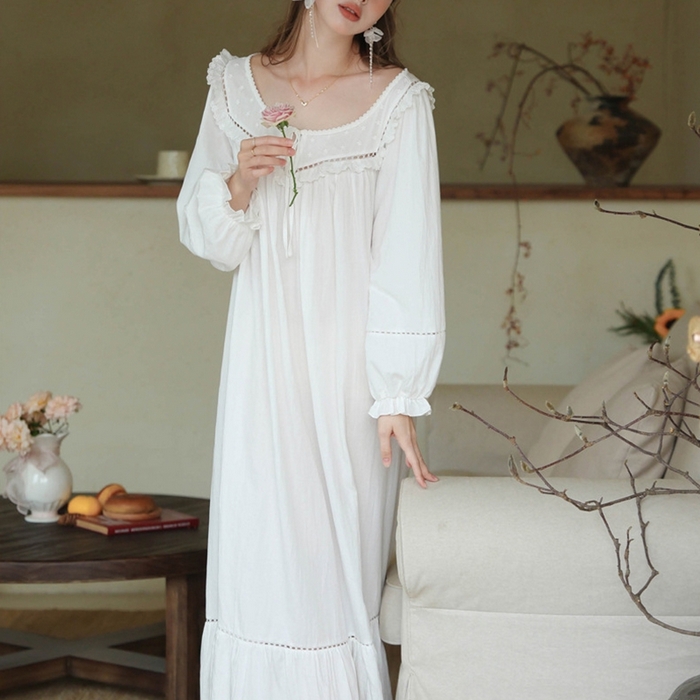 91家纺网 家纺一手货源 找家纺 （总）2026新款法式睡裙新款少女春秋季公主大码甜美长袖长裙宽松睡衣批发家居服