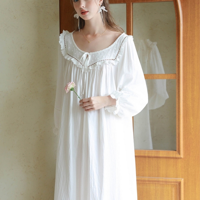 91家纺网 家纺一手货源 找家纺 （总）2026新款法式睡裙新款少女春秋季公主大码甜美长袖长裙宽松睡衣批发家居服