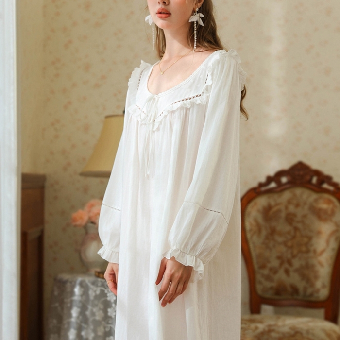 91家纺网 家纺一手货源 找家纺 （总）2026新款法式睡裙新款少女春秋季公主大码甜美长袖长裙宽松睡衣批发家居服