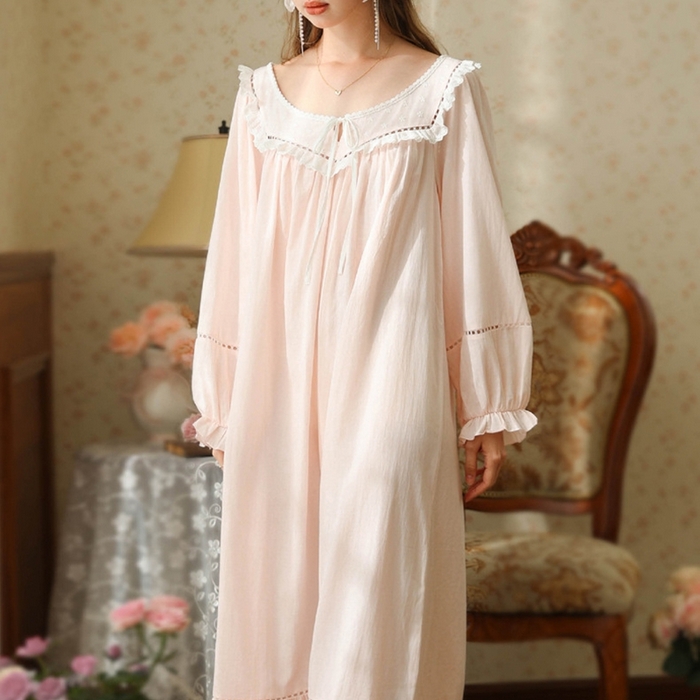 91家纺网 家纺一手货源 找家纺 （总）2026新款法式睡裙新款少女春秋季公主大码甜美长袖长裙宽松睡衣批发家居服