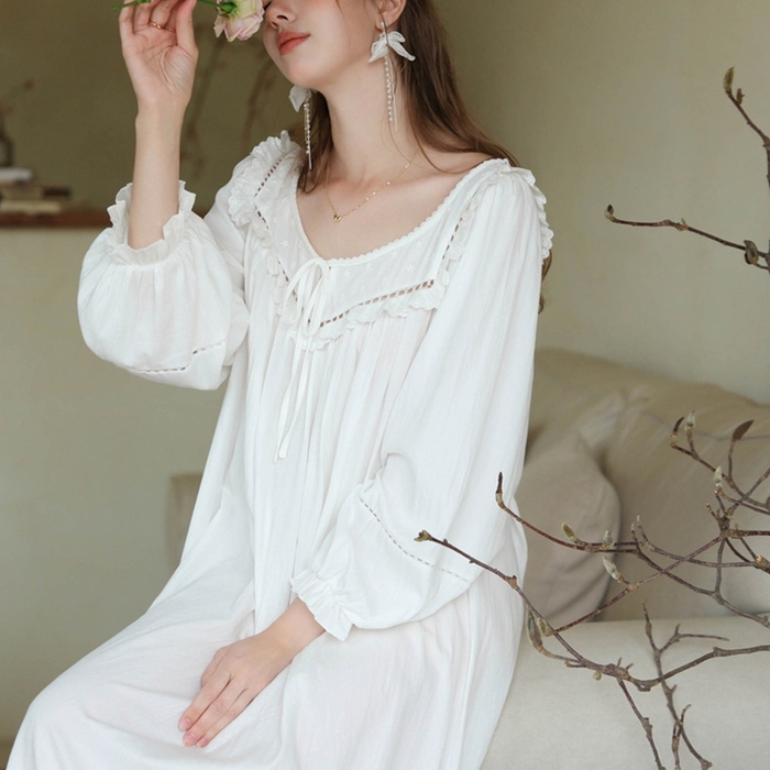 91家纺网 家纺一手货源 找家纺 （总）2026新款法式睡裙新款少女春秋季公主大码甜美长袖长裙宽松睡衣批发家居服