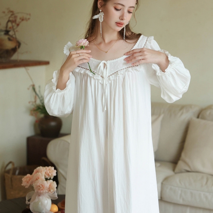 91家纺网 家纺一手货源 找家纺 （总）2026新款法式睡裙新款少女春秋季公主大码甜美长袖长裙宽松睡衣批发家居服