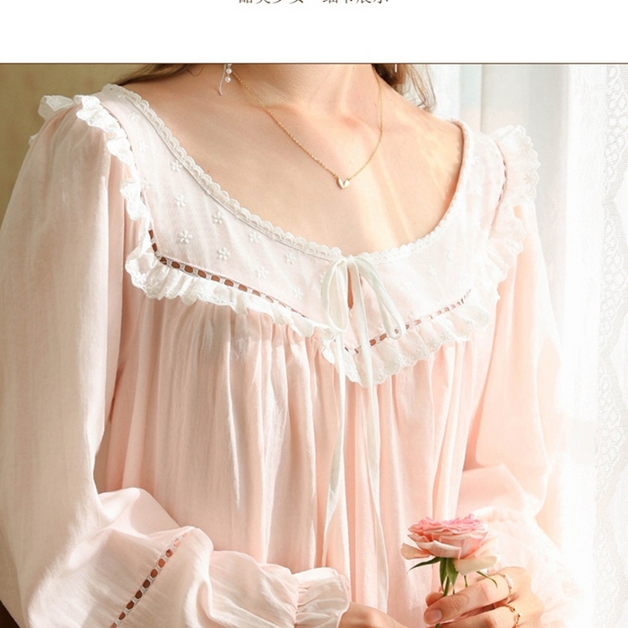 91家纺网 家纺一手货源 找家纺 （总）2026新款法式睡裙新款少女春秋季公主大码甜美长袖长裙宽松睡衣批发家居服