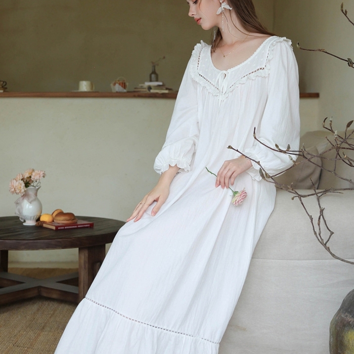 91家纺网 家纺一手货源 找家纺 （总）2026新款法式睡裙新款少女春秋季公主大码甜美长袖长裙宽松睡衣批发家居服