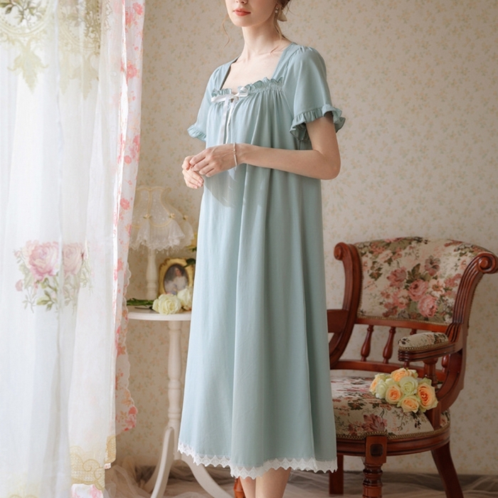 91家纺网 家纺一手货源 找家纺 （总）洛兰沙家居馆 2026新款睡裙短袖新品长款宽松少女夏季宫廷公主复古甜美厂家批发睡衣家居