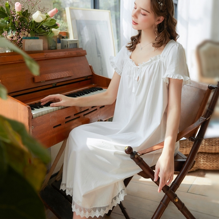 91家纺网 家纺一手货源 找家纺 （总）洛兰沙家居馆 2026新款睡裙短袖新品长款宽松少女夏季宫廷公主复古甜美厂家批发睡衣家居