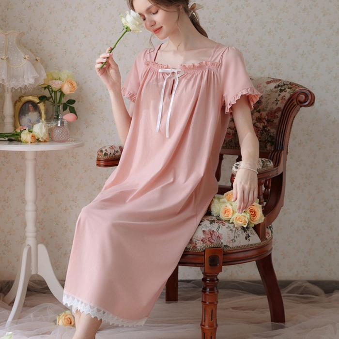 91家纺网 家纺一手货源 找家纺 （总）洛兰沙家居馆 2026新款睡裙短袖新品长款宽松少女夏季宫廷公主复古甜美厂家批发睡衣家居